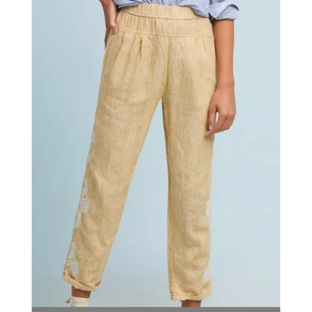 Anthropologie Striped Embroidered Pants Boho Chic‎ Cottage Core Trousers